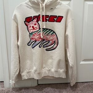 Gucci oversized authentic pre-distressed Off-White Hoodie with Cat Design